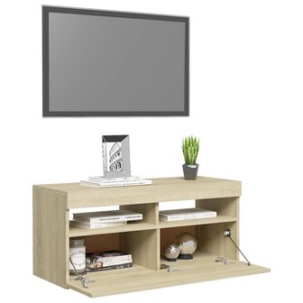 Tv-meubel met LED-verlichting 90x35x40 cm sonoma eikenkleurig 6