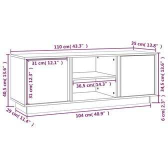 Tv-meubel 110x35x40,5 cm massief grenenhout grijs 10