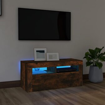 Tv-meubel met LED-verlichting 90x35x40 cm gerookt eikenkleurig 1