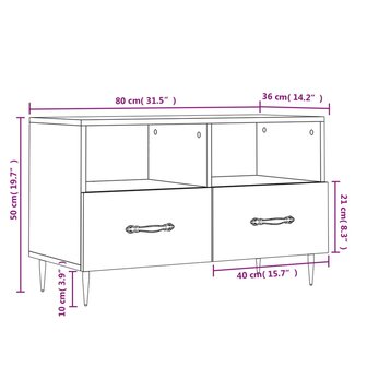 Tv-meubel 80x36x50 cm bewerkt hout zwart 12