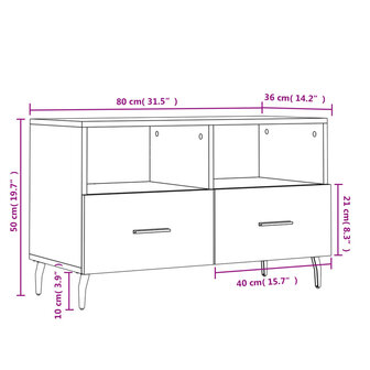 Tv-meubel 80x36x50 cm bewerkt hout hoogglans wit 12