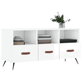 Tv-meubel 102x36x50 cm bewerkt hout hoogglans wit 3