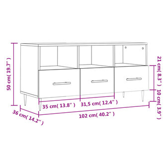 Tv-meubel 102x36x50 cm bewerkt hout hoogglans wit 12