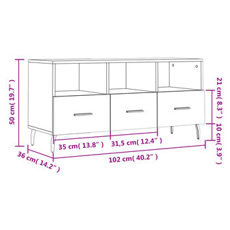 Tv-meubel 102x36x50 cm bewerkt hout wit 12