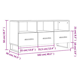 Tv-meubel 102x36x50 cm bewerkt hout hoogglans wit 12