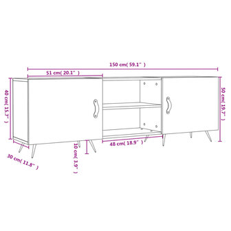 Tv-meubel 150x30x50 cm bewerkt hout betongrijs 12