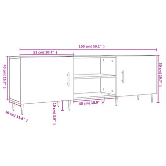 Tv-meubel 150x30x50 cm bewerkt hout hoogglans wit 12