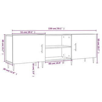 Tv-meubel 150x30x50 cm bewerkt hout betongrijs 12