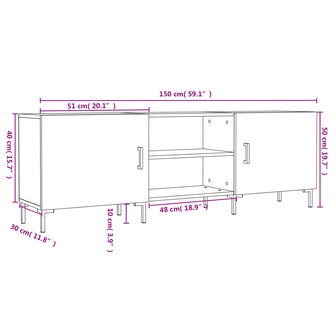 Tv-meubel 150x30x50 cm bewerkt hout hoogglans wit 12