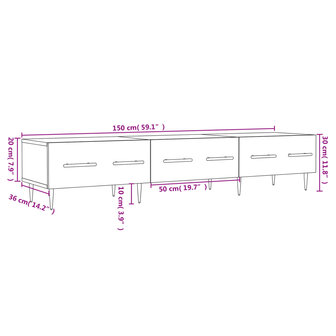 Tv-meubel 150x36x30 cm bewerkt hout hoogglans wit 12