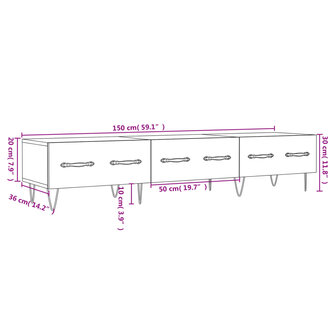 Tv-meubel 150x36x30 cm bewerkt hout betongrijs 12