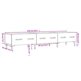 Tv-meubel 150x36x30 cm bewerkt hout hoogglans wit 12