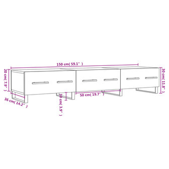 Tv-meubel 150x36x30 cm bewerkt hout hoogglans wit 12