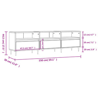 Tv-meubel 150x30x44,5 cm bewerkt hout hoogglans wit 11