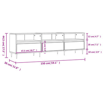 Tv-meubel 150x30x44,5 cm bewerkt hout grijs sonoma eikenkleurig 11