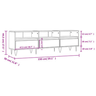 Tv-meubel 150x30x44,5 cm bewerkt hout wit 11