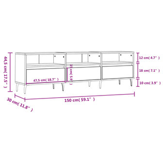 Tv-meubel 150x30x44,5 cm bewerkt hout wit 11