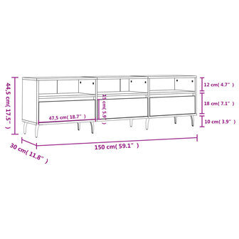 Tv-meubel 150x30x44,5 cm bewerkt hout zwart 11