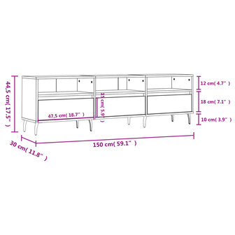 Tv-meubel 150x30x44,5 cm bewerkt hout betongrijs 11