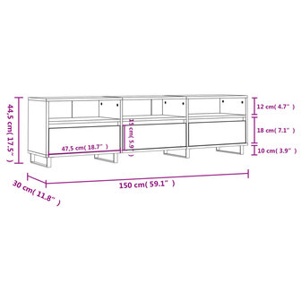 Tv-meubel 150x30x44,5 cm bewerkt hout hoogglans wit 11