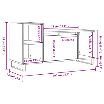 Tv-meubel 100x35x55 cm bewerkt hout zwart 12