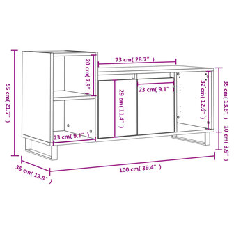 Tv-meubel 100x35x55 cm bewerkt hout betongrijs 12