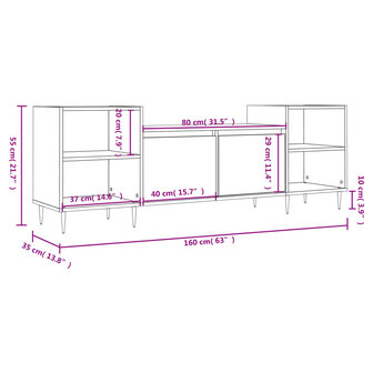 Tv-meubel 160x35x55 cm bewerkt hout bruin eikenkleur 11