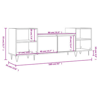 Tv-meubel 160x35x55 cm bewerkt hout betongrijs 11