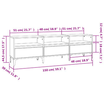 Tv-meubel 150x30x44,5 cm bewerkt hout hoogglans wit 10