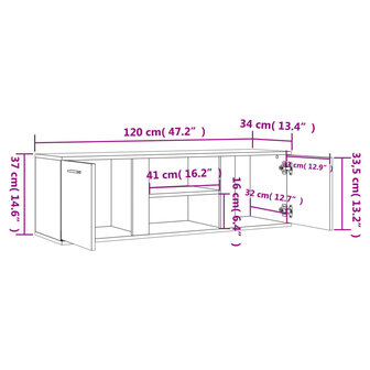 Tv-meubel 120x34x37 cm bewerkt hout grijs sonoma eikenkleurig 9