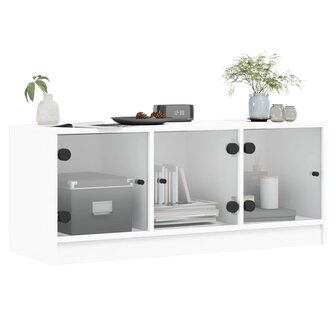 Tv-meubel met glazen deuren 102x37x42 cm wit 4