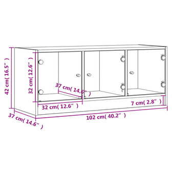 Tv-meubel met glazen deuren 102x37x42 cm wit 12