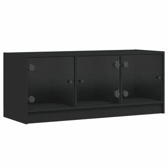 Tv-meubel met glazen deuren 102x37x42 cm zwart 2