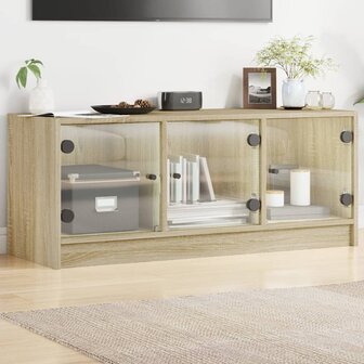 Tv-meubel met glazen deuren 102x37x42 cm sonoma eikenkleurig 1