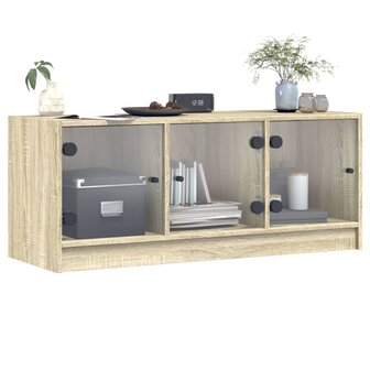 Tv-meubel met glazen deuren 102x37x42 cm sonoma eikenkleurig 4