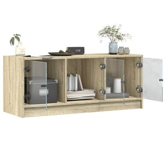 Tv-meubel met glazen deuren 102x37x42 cm sonoma eikenkleurig 5