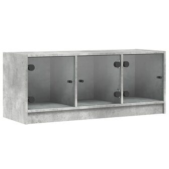 Tv-meubel met glazen deuren 102x37x42 cm betongrijs 2