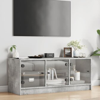 Tv-meubel met glazen deuren 102x37x42 cm betongrijs 3