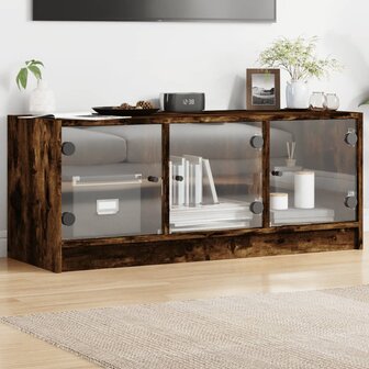 Tv-meubel met glazen deuren 102x37x42 cm gerookt eikenkleurig 1