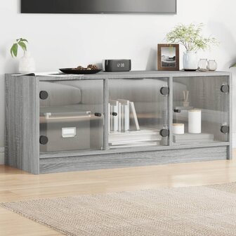 Tv-meubel met glazen deuren 102x37x42 cm grijs sonoma eiken 1