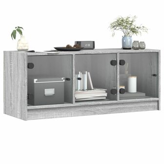 Tv-meubel met glazen deuren 102x37x42 cm grijs sonoma eiken 4