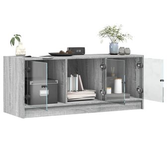 Tv-meubel met glazen deuren 102x37x42 cm grijs sonoma eiken 5