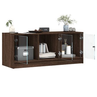 Tv-meubel met glazen deuren 102x37x42 cm bruin eikenkleur 5