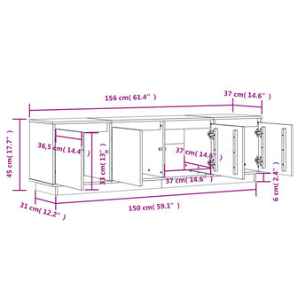 Tv-meubel 156x37x45 cm massief grenenhout wit 10