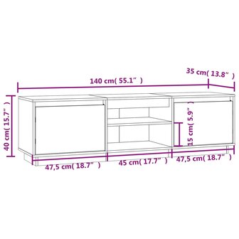 Tv-meubel 140x35x40 cm massief grenenhout wit 10