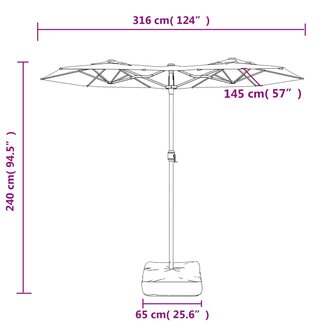 Parasol dubbel met LED&amp;apos;s 316x240 cm zwart 10