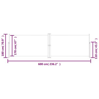 Windscherm uittrekbaar 180x600 cm cr&egrave;mekleurig 8