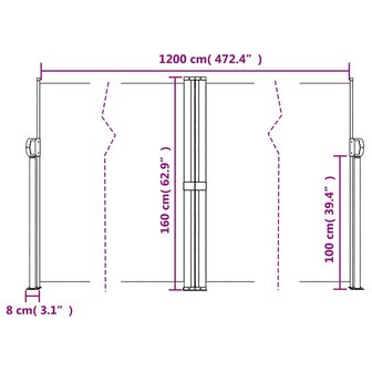 Windscherm uittrekbaar 160x1200 cm antracietkleurig 10