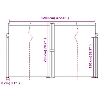 Windscherm uittrekbaar 200x600 cm cr&egrave;mekleurig 10