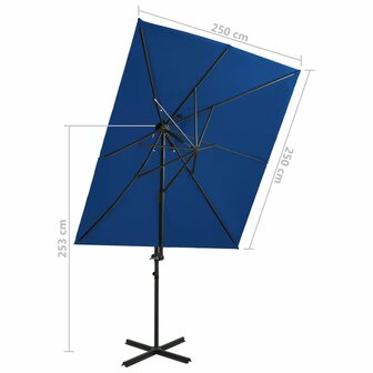 Zweefparasol met dubbel dak 250x250 cm azuurblauw 8